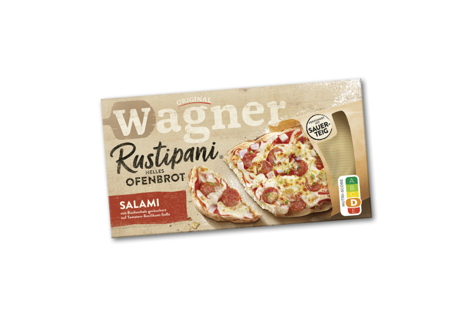 Rustipani Ofenbrot Salami auf Tomaten-Basilikum-Soße