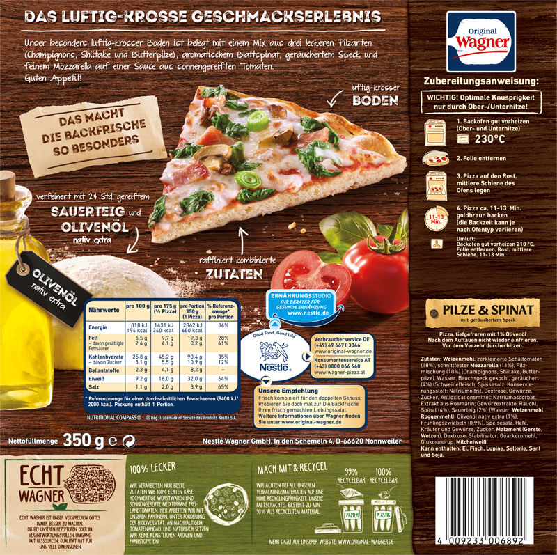 Wagner Pizza Die Backfrische Pilze & Spinat_2 Wagner Pizza Die Backfrische Pilze & Spinat_2