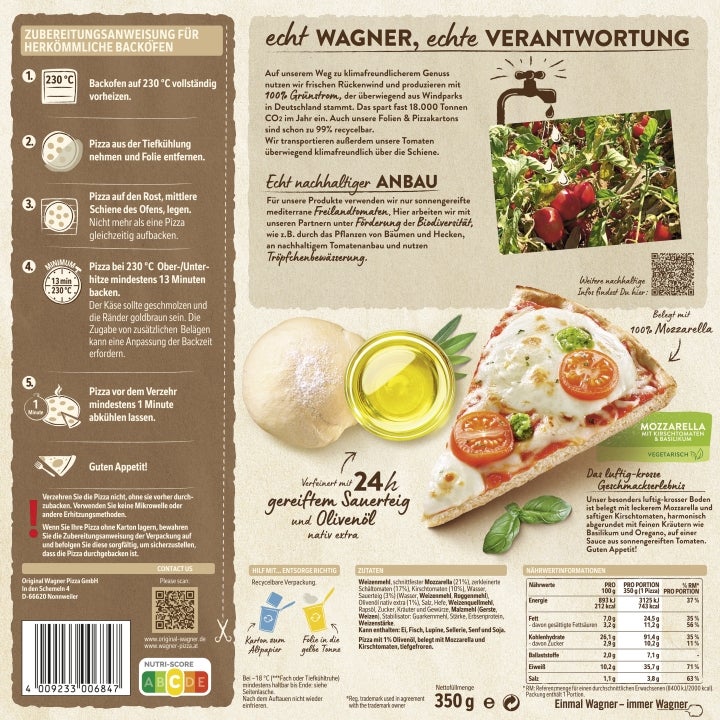 Wagner Pizza Die Backfrische Mozzarella
