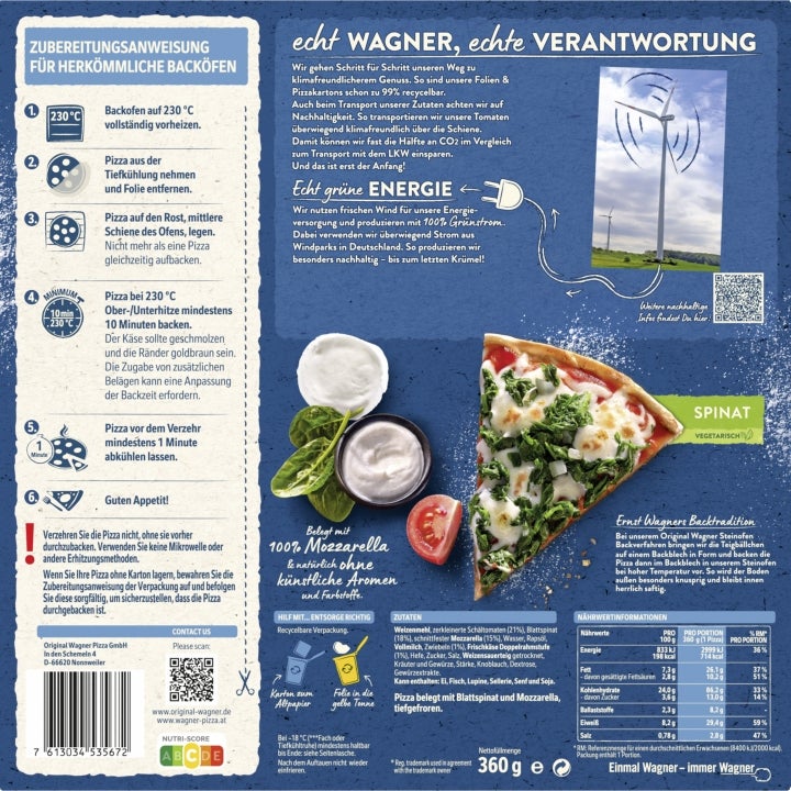 Wagner Pizza Original Steinofen Spinat