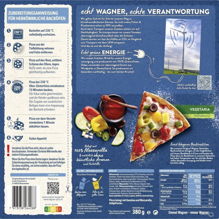 Wagner Pizza Original Steinofen Vegetaria