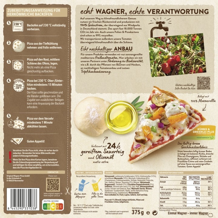 Wagner Pizza Die Backfrische Kürbis & Dreierlei Pilze