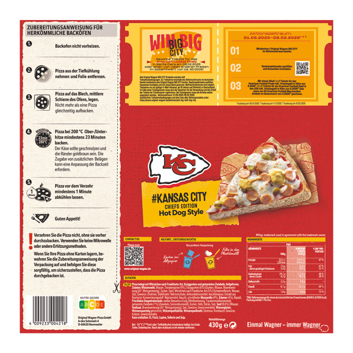 Wagner BIG CITY #Kansas City CHIEFS EDITION Hot Dog Style