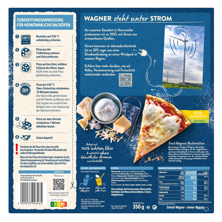 Wagner Pizza Original Steinofen Käse Quartett