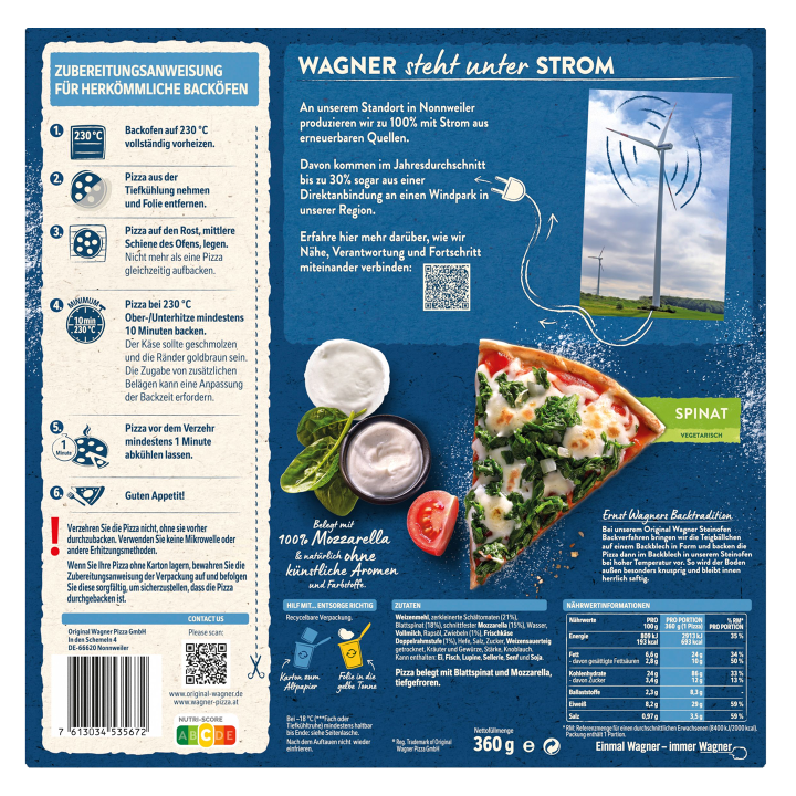 Wagner Pizza Original Steinofen Spinat
